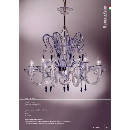 Zdjęcie Wyjątkowy przezroczysty żyrandol z ośmioma światłami ze specjalnymi kobaltowymi wykończeniami - Il Paralume Marina