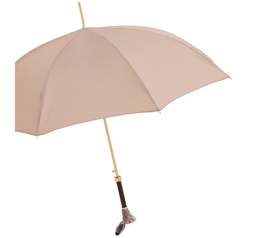 obrazek 7 Stylowy parasol damski w kolorze beżowym z rączką w kształcie głowy królika - Pasotti