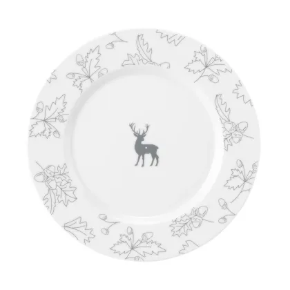 Zdjęcie Porcelanowy okrągły talerz śniadaniowy 24 cm zdobiony delikatnym motywem liści dębu i żołędzi - Seltmann Weiden