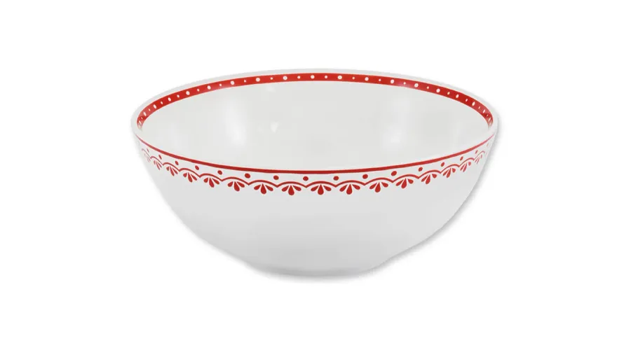 obrazek 1 Stylowa miska z porcelany zdobiona czerwonym geometrycznym ornamentem z kolekcji HyggeLine - wariant 3 – Leander