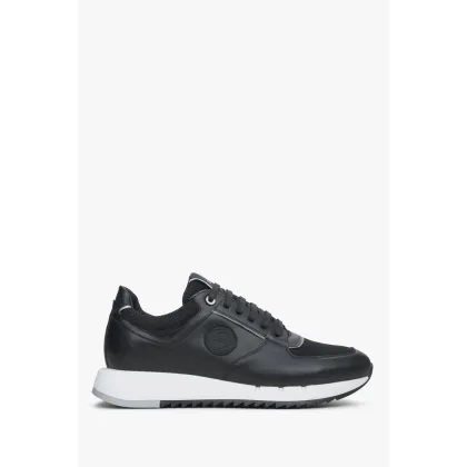 Zdjęcie Estro: Czarne skórzane sneakersy męskie z elastyczną podeszwą