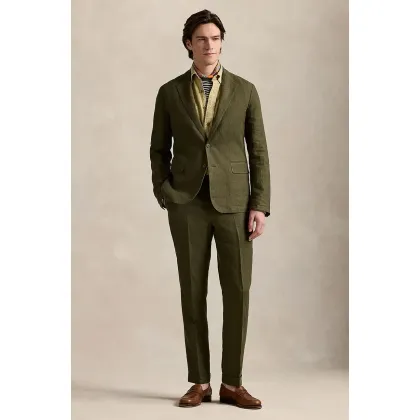 Zdjęcie Polo Ralph Lauren spodnie lniane Trouser męskie kolor zielony proste 715836505