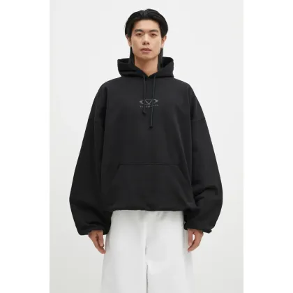 Zdjęcie VETEMENTS bluza bawełniana Oval Logo Cropped Boxy kolor czarny z kapturem z nadrukiem UA66HD600BB