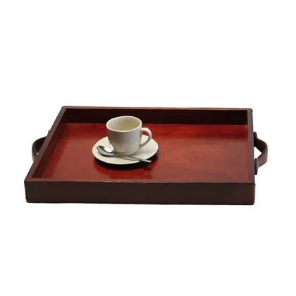 Zdjęcie Unikalna taca do serwowania z drewna - skórzane wykończenie