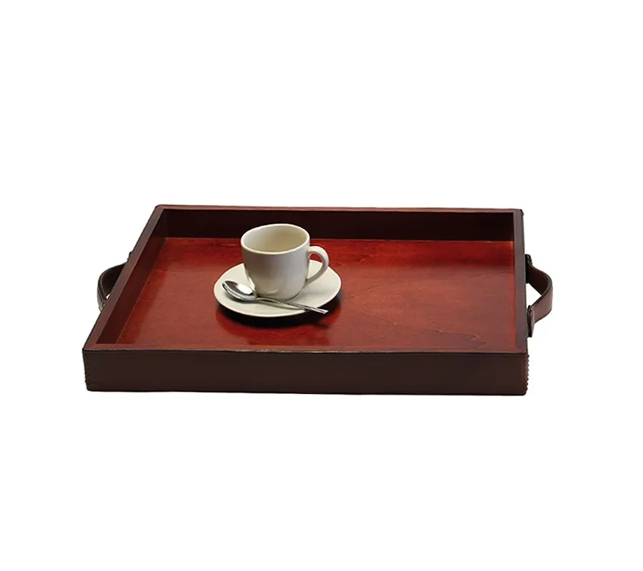 picture 1 Unique wooden serving tray - leather finish - Absolute Breton