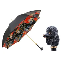 Picture A unique black women's umbrella decorated with an original motif with a handle - the head of a black poodle - Pasotti