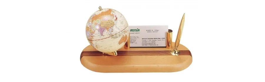 Multifunctional name card holder with pen and globe