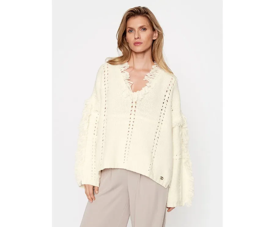obrazek 1 TWINSET Ponczo 232TP3540 Écru Relaxed Fit