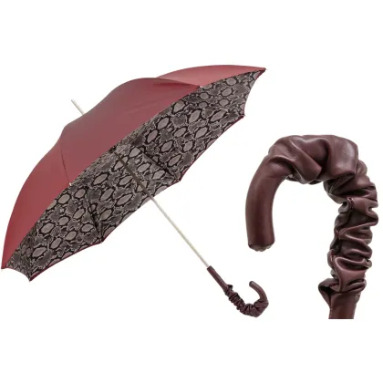 Zdjęcie Ekskluzywny bordowy parasol damski zdobiony wzorem skóry pytona – Pasotti