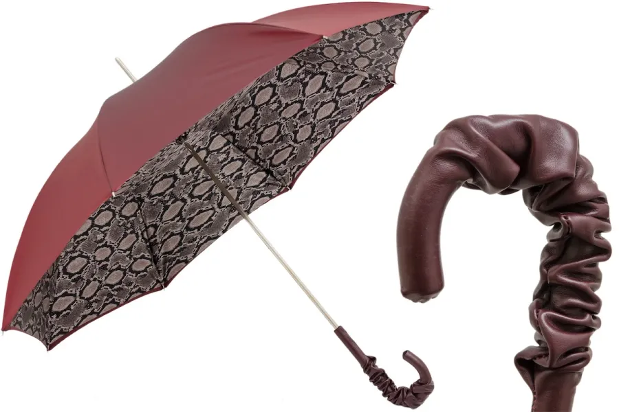 obrazek 1 Ekskluzywny bordowy parasol damski zdobiony wzorem skóry pytona – Pasotti