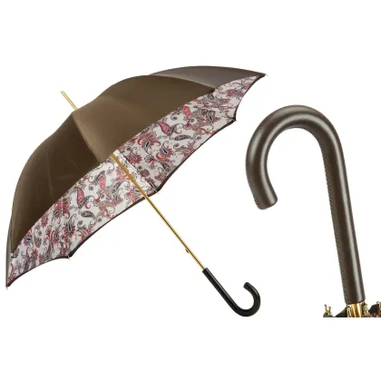 Zdjęcie Stylowy brązowy parasol damski z oryginalnym motywem roślinnym – Pasotti