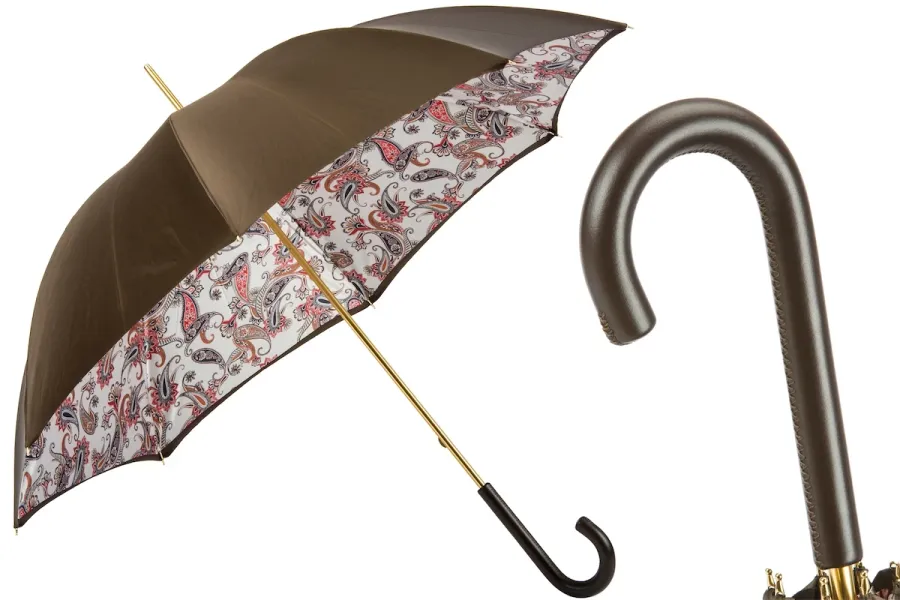 obrazek 1 Stylowy brązowy parasol damski z oryginalnym motywem roślinnym – Pasotti