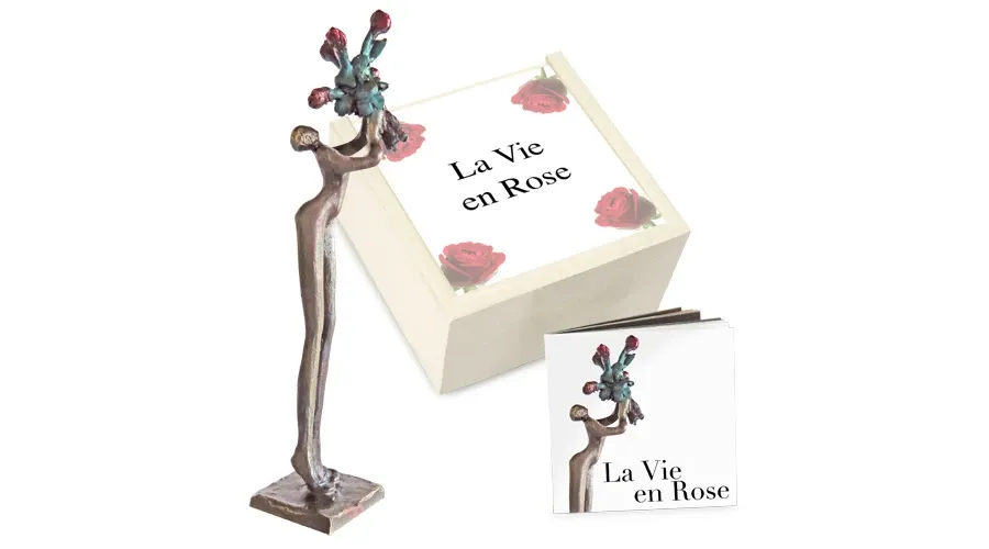 obrazek 1 Elegancka statuetka wykonana z brązu przedstawiająca kobietę z bukietem róż