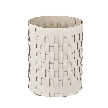 Zdjęcie Biały skórzany kosz Bottega Ø20xH25 cm