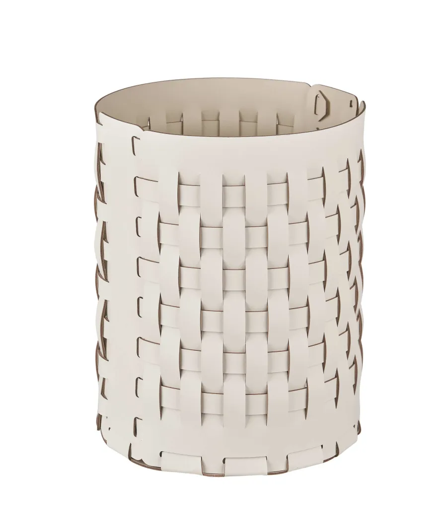 obrazek 1 Biały skórzany kosz Bottega Ø20xH25 cm