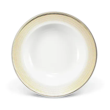 Zdjęcie Nowoczesny głęboki porcelanowy talerz ze złotym zdobieniem z kolekcji Angel wings – Leander