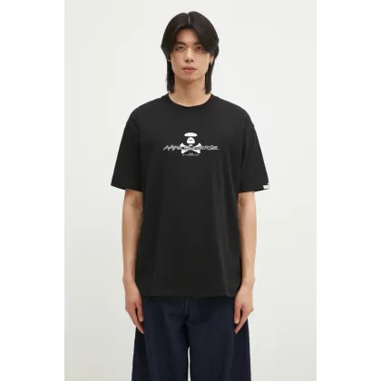 Zdjęcie AAPE t-shirt bawełniany Moon Face Logo męski kolor czarny z nadrukiem AAPTEM1564XXN