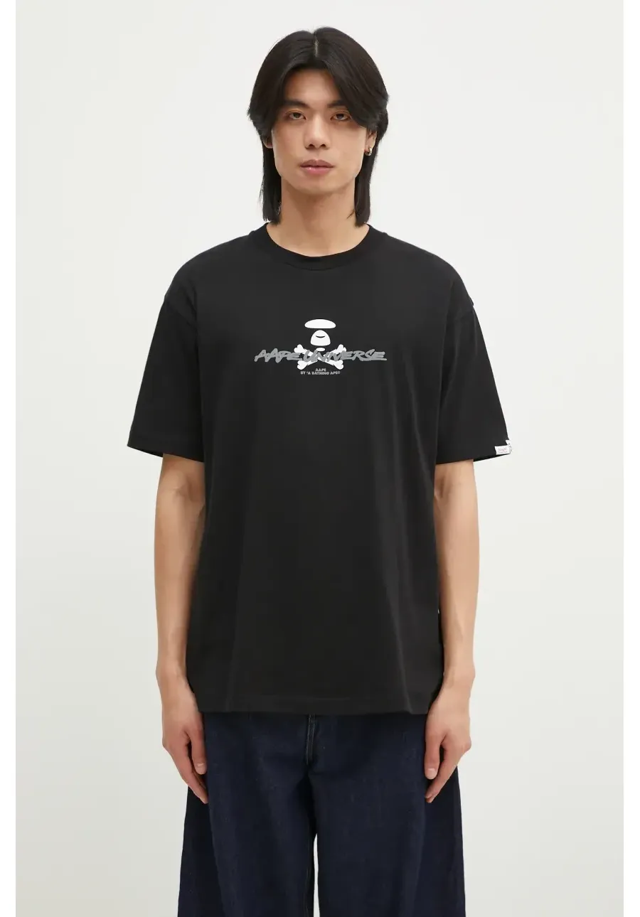 obrazek 1 AAPE t-shirt bawełniany Moon Face Logo męski kolor czarny z nadrukiem AAPTEM1564XXN