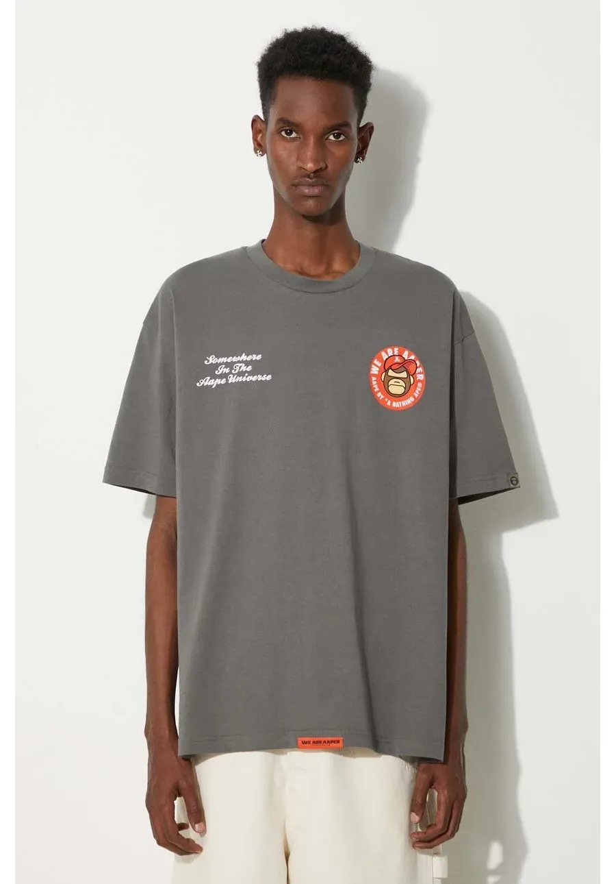 obrazek 1 AAPE t-shirt bawełniany Basic Tee męski kolor szary z nadrukiem AAPTEM1495XXM