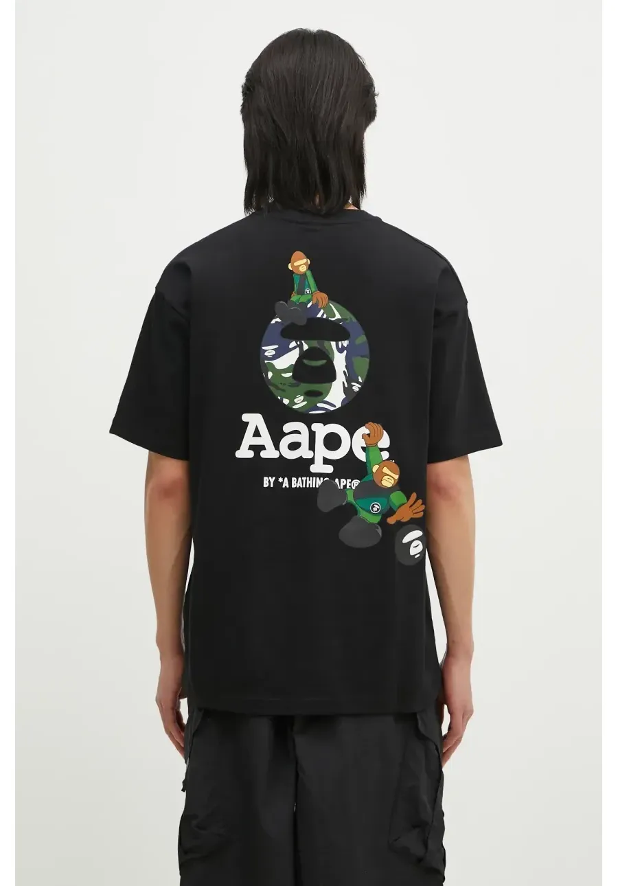 obrazek 1 AAPE t-shirt bawełniany Aaper męski kolor czarny z nadrukiem AAPTEM1574XXN