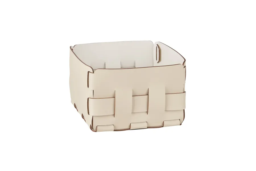 obrazek 3 Skórzany pleciony kosz Bottega 19x19xH13 cm w kolorze waniliowym