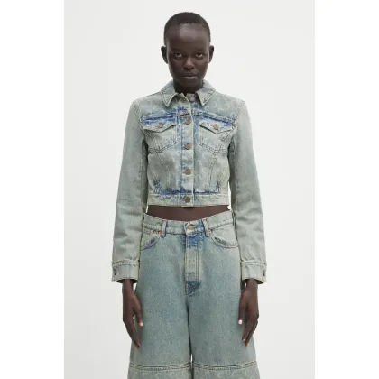 Zdjęcie Marine Serre kurtka jeansowa Moon Laser Denim Cropped kolor niebieski przejściowa WJA041A.CDEN0003