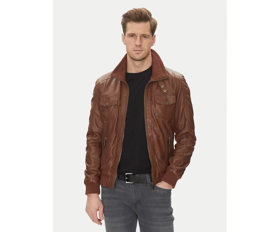 obrazek 1 Serge Pariente Kurtka skórzana Tornade Brązowy Regular Fit