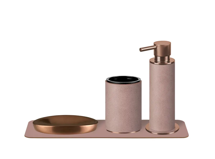 obrazek 2 Wyjątkowy uchwyt na kubek w kolorze pudrowego różu z miedziowanym brzegiem