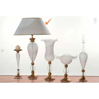 Zdjęcie Szykowna ceramiczna lampa w starym złocie i szkle irlandzkim