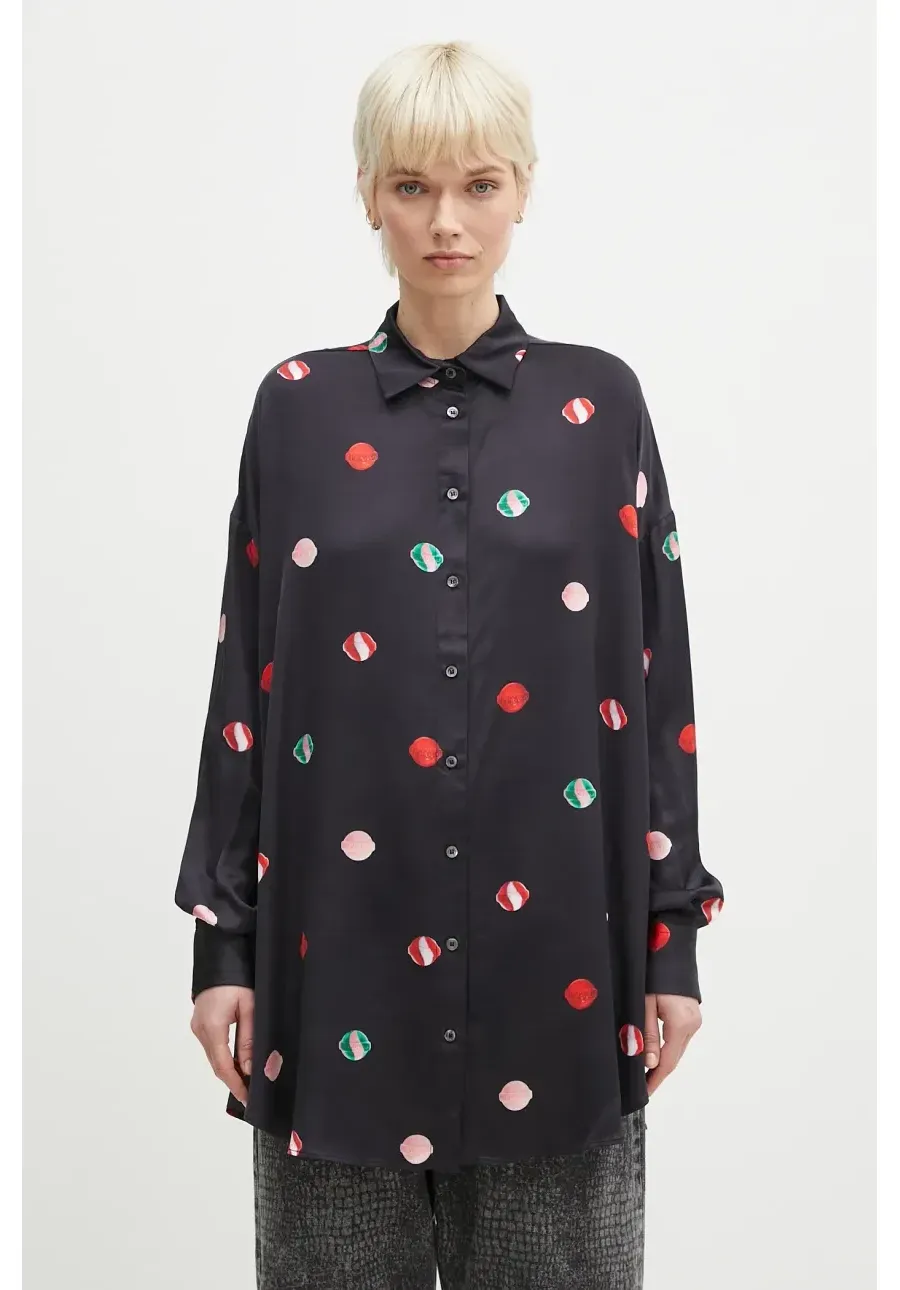 obrazek 1 Fiorucci koszula Lollipop Print damska kolor czarny relaxed z kołnierzykiem klasycznym W02SPTLO285VI01BK03
