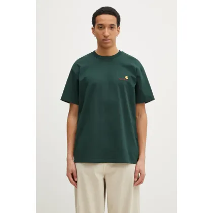 Zdjęcie Carhartt WIP t-shirt bawełniany S/S American Script T-Shirt męski kolor zielony gładki I029956.CIXX