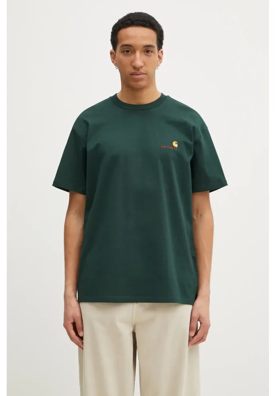 obrazek 1 Carhartt WIP t-shirt bawełniany S/S American Script T-Shirt męski kolor zielony gładki I029956.CIXX