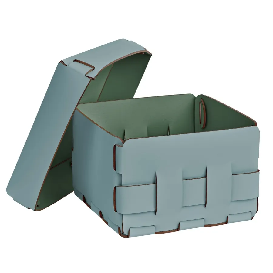 obrazek 2 Wyjątkowy skórzany kosz Bottega 19x19xH13 cm w kolorze pastelowego błękitu