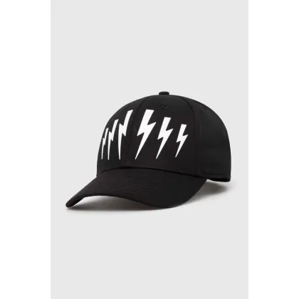 Zdjęcie Neil Barrett czapka z daszkiem bawełniana Bolt kolor czarny z nadrukiem MY77320A-Y9501-524N