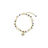 Picture Bohemian Bracelet 18K Gold Plated Silver White Cubic Zircons Blue Crystals