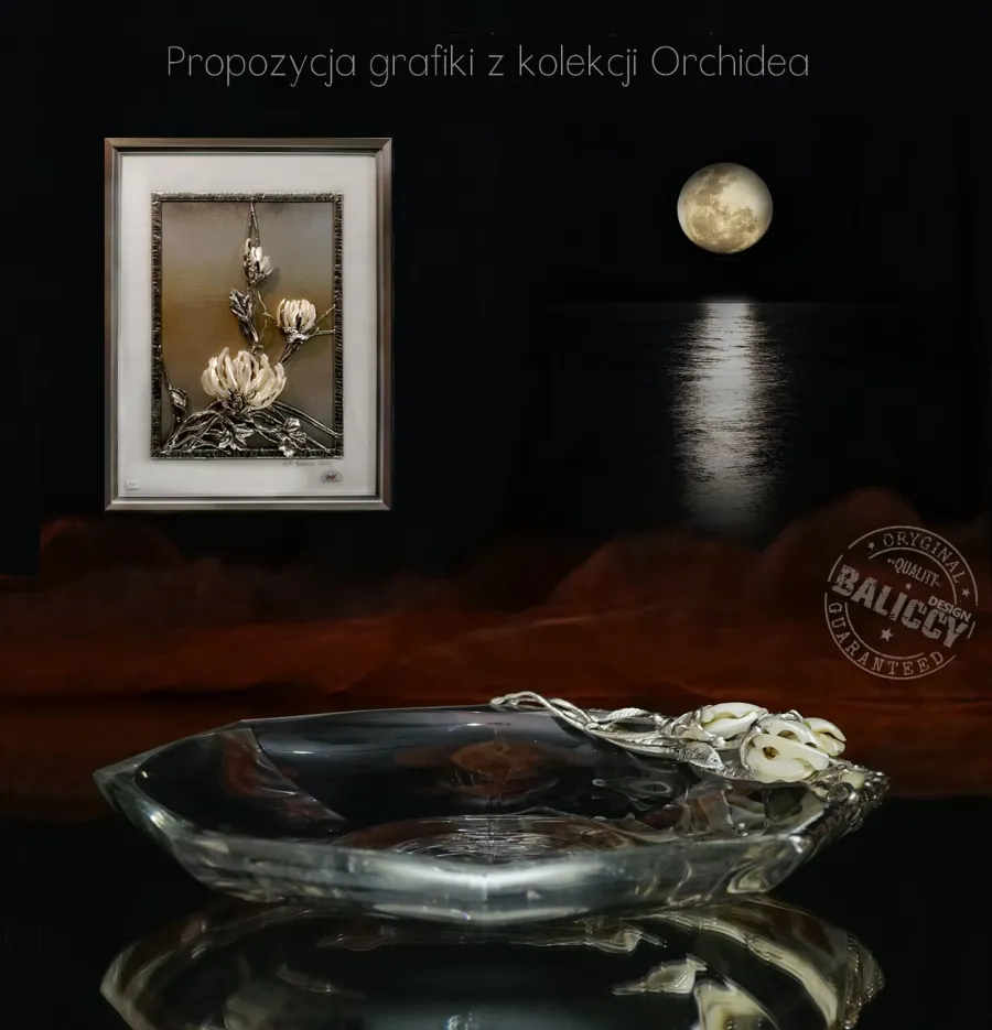 Misa kryształowa z grafiką z muszli perłopławu.