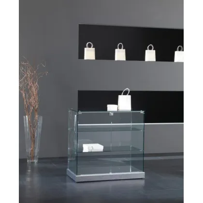 Zdjęcie Ekspozycyjna lada sklepowa ze szkła hartowanego i sztucznej skóry