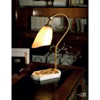 Picture Desk lamp with a wooden base and an old gold structure with white glass – Il Paralume Marina