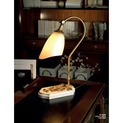 Picture Desk lamp with wooden base and old gold structure with white glass – Il Paralume Marina