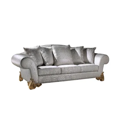 Zdjęcie Stylowa sofa MARIOLA w odcieniach szarości ze złotym wykończeniem - Collecion Alexandra