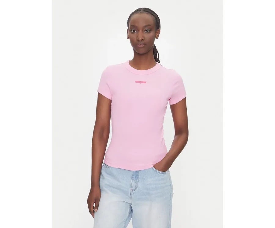 obrazek 1 Tommy Jeans T-Shirt Script Label DW0DW21402 Różowy Slim Fit