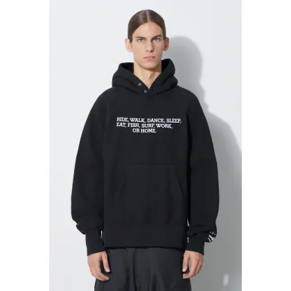 Zdjęcie Engineered Garments bluza bawełniana Raglan Hoodie męska kolor czarny z kapturem z nadrukiem 23F1B021.NP098