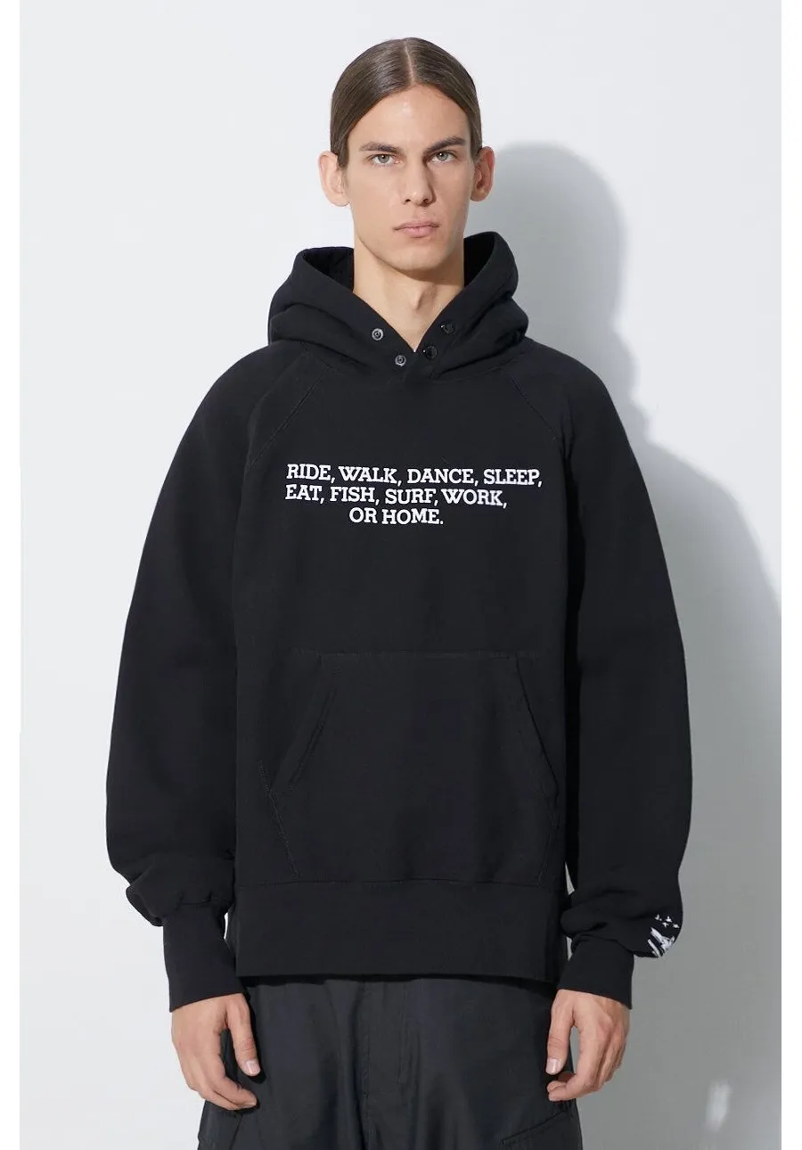 obrazek 1 Engineered Garments bluza bawełniana Raglan Hoodie męska kolor czarny z kapturem z nadrukiem 23F1B021.NP098