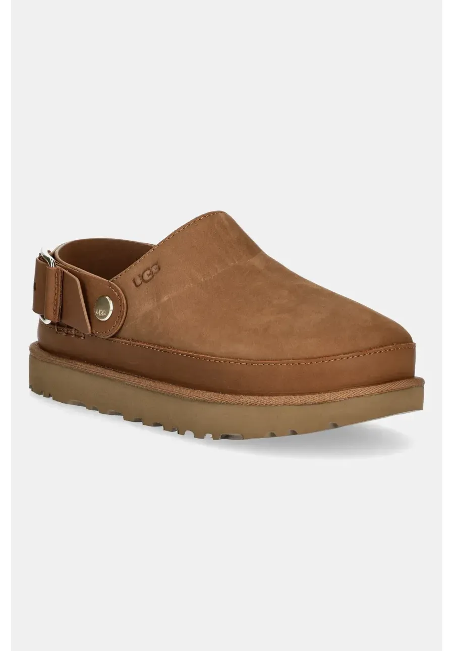 obrazek 1 UGG klapki nubukowe Goldenstar Villa Clog damskie kolor brązowy na platformie 1169590-CHE