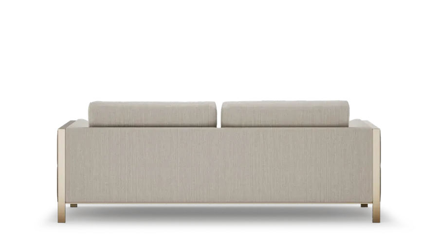 obrazek 3 Oryginalna tapicerowana sofa z drewnianą konstrukcją i metalowymi detalami