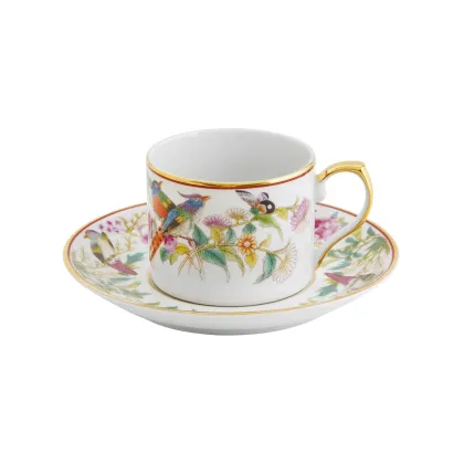 Picture Paço Real porcelain tea cup and saucer with a depiction of birds and flowers - 4 pieces - Vista Alegre