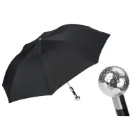 Zdjęcie Stylowy czarny parasol męski z rączką w kształcie srebrnej piłki golfowej – Pasotti