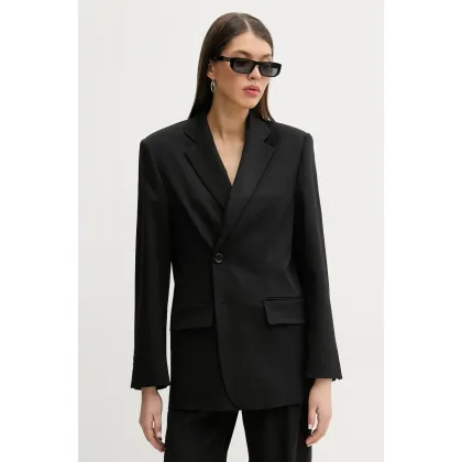 Zdjęcie MM6 Maison Margiela marynarka z domieszką wełny kolor czarny jednorzędowa gładka S52BN0136.M35153