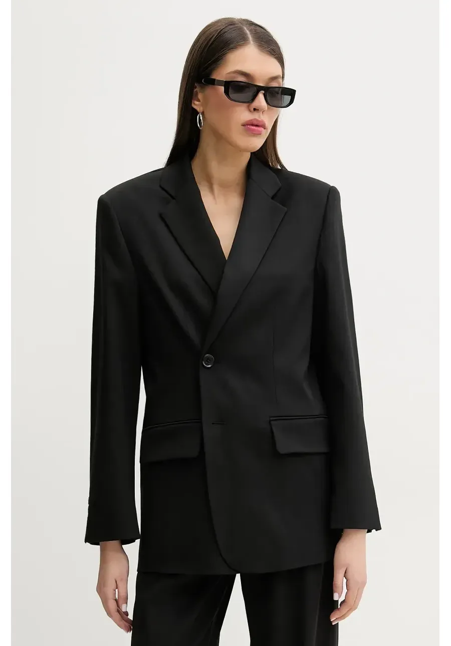 obrazek 1 MM6 Maison Margiela marynarka z domieszką wełny kolor czarny jednorzędowa gładka S52BN0136.M35153