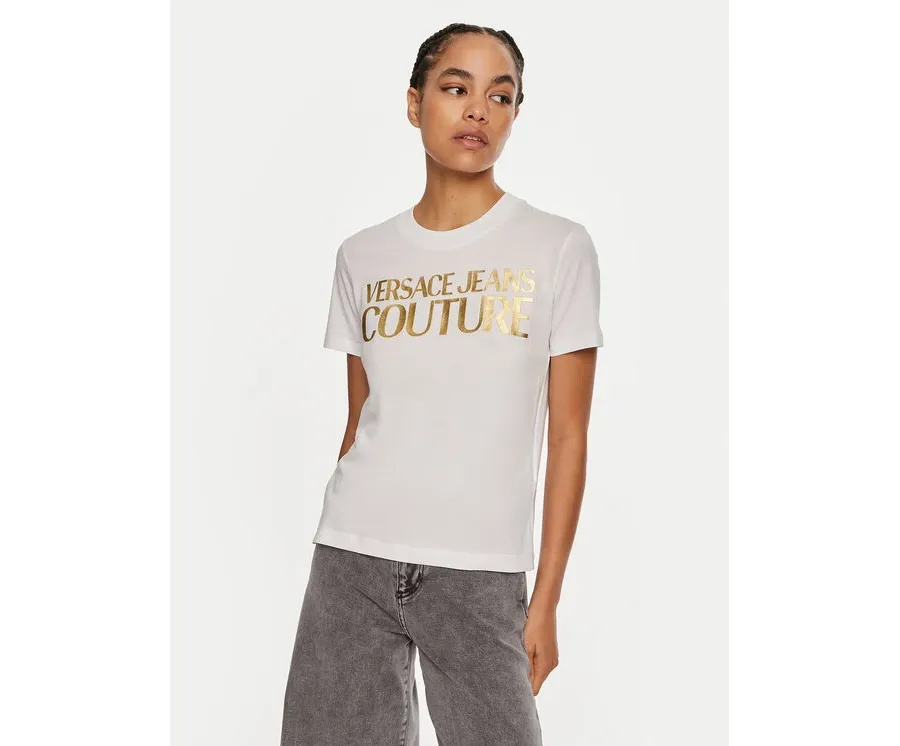 obrazek 1 Versace Jeans Couture T-Shirt 77HAHT01 CJ00T Biały Regular Fit